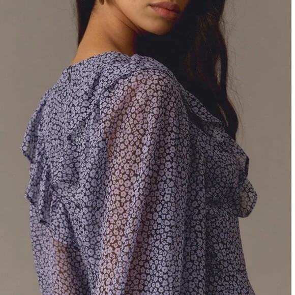 Hutch Floral Print V-Neck Ruffled Purple Long Sleeve Romper Large - Picture 6 of 11